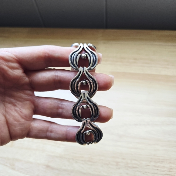 STERLING SILVER 925 SIGNED JJ TAXCO MEXICO HEAVY MODERNIST BRACELET 6.5" HEAVY - Picture 8 of 10